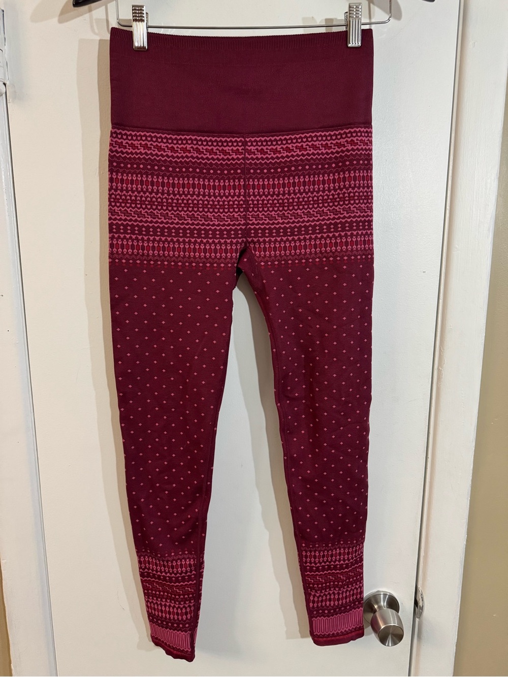 Fabletics Burgundy and Pink Patterned Leggings